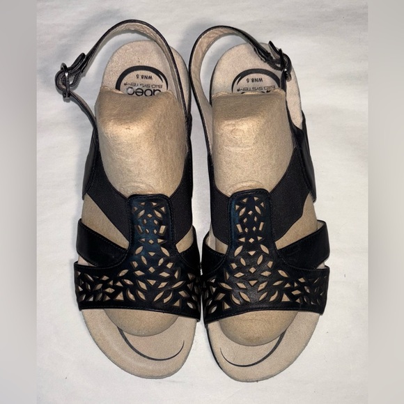 Abeo Shoes - Abeo Women's Size 8.5 Black Open Toe Sandles With Laser Cut Design Elastic Strap